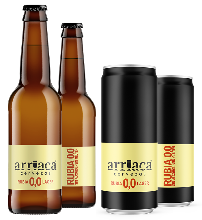 arriaca sin alcohol en botella y en lata